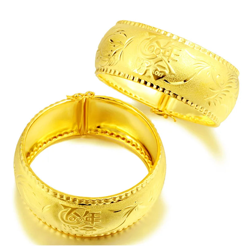 Dragon Phoenix Bracelet 25MM 24k Yellow Plated Fine Jewelry