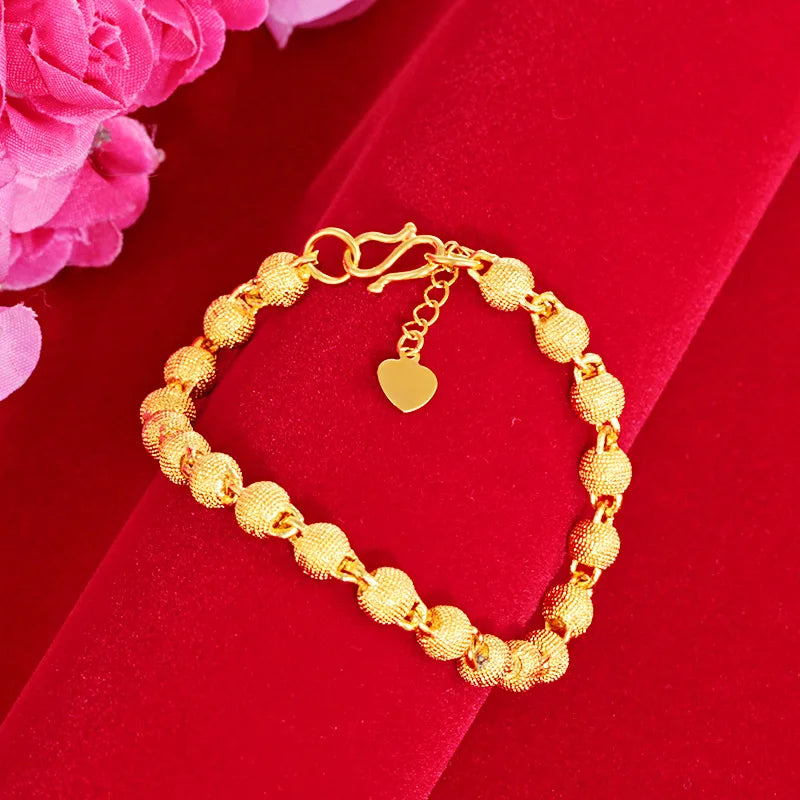 24k Yellow Plated Bracelet For Women Sand Frosted Bead Hand Chain