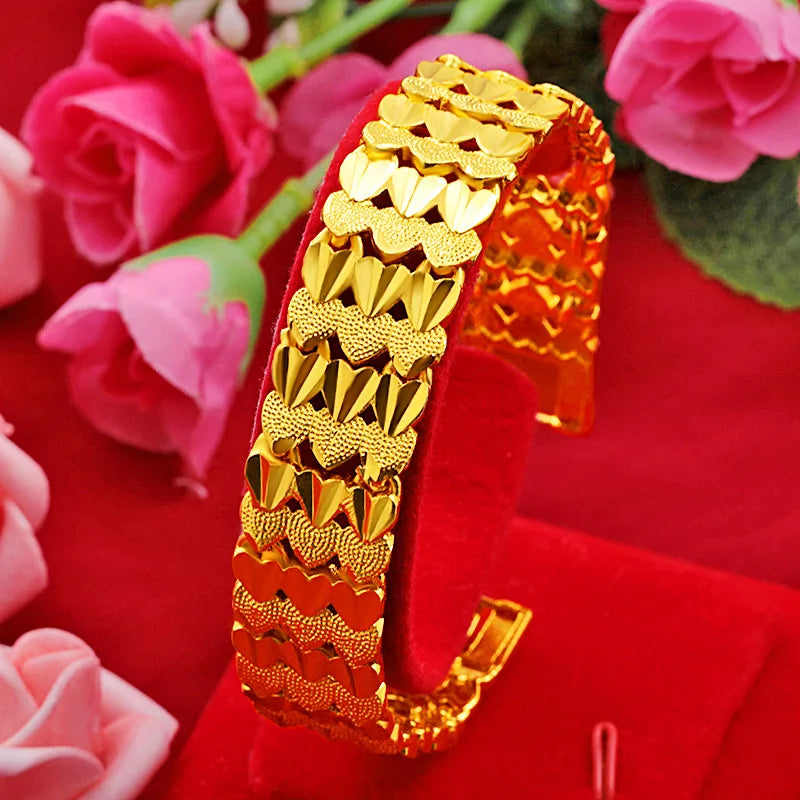 24k Gold-Plated Peach Heart Watch Bracelet Wedding Jewelry