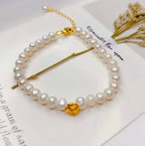 24k Rose Charms + Pearl Bracelet for Women Birthday Girls