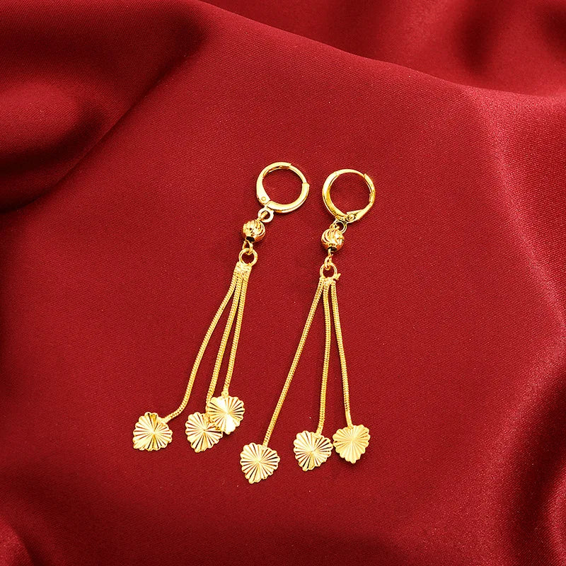 24k Yellow Gold Love Shaped Earrings for Women