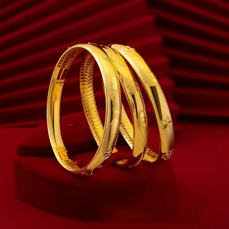 24k Yellow Plated Heart Sutra Bracelet Vintage Bangle Wedding Birthday