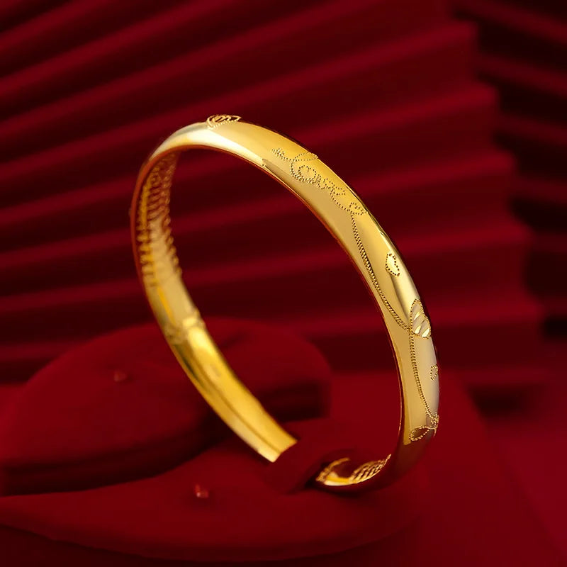 Heart Sutra Bracelet 24k Yellow Plated Glossy Bangle Vintage Wedding Gift