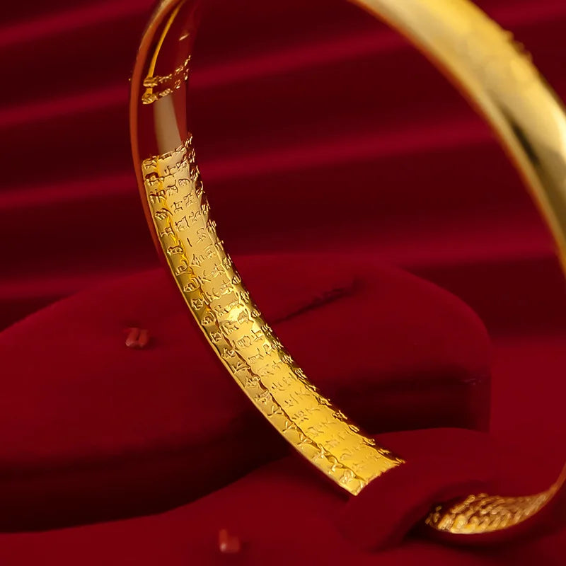 24k Yellow Plated Heart Sutra Bracelet Vintage Bangle Wedding Birthday