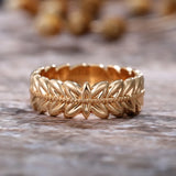 24k Yellow Gold Leaves Shaped Ring Women Men 14K 925 Wedding Ring
