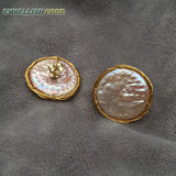 24mm Golden Wire Stud Earrings with Peach Baroque Freshwater Pearls