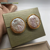 24mm Golden Wire Stud Earrings with Peach Baroque Freshwater Pearls