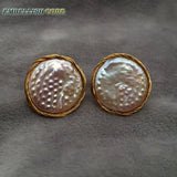 24mm Golden Wire Stud Earrings with Peach Baroque Freshwater Pearls