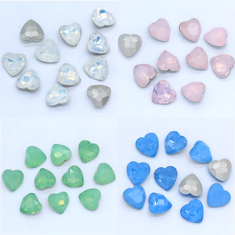 24p 8mm 10mm Opal Heart Shape Crystal Glass Rhinestones DIY