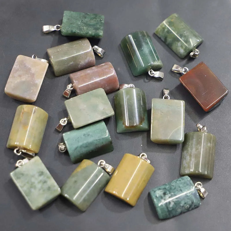 24pc Indian Agate Semi Cylindrical Pendant Reiki Charms DIY Necklace Jewelry