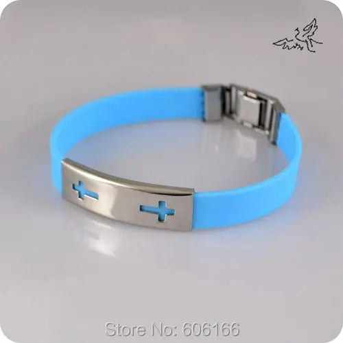 Double Cross Mix Colors Silicone Wristbands Stainless Steel Bracelet