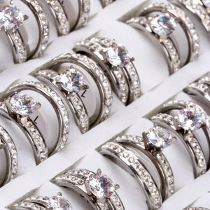 Silver Couples Ring Wedding Band Zircon Anniversary Party Jewelry