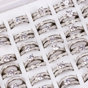 Silver Couples Ring Wedding Band Zircon Anniversary Party Jewelry