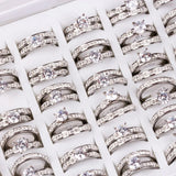 Silver Couples Ring Wedding Band Zircon Anniversary Party Jewelry