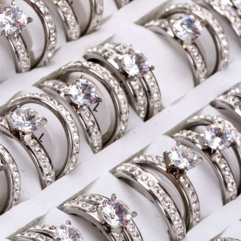 Silver Couples Ring Wedding Band Zircon Anniversary Party Jewelry