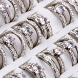 Silver Couples Ring Wedding Band Zircon Anniversary Party Jewelry