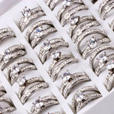 Silver Couples Ring Wedding Band Zircon Anniversary Party Jewelry