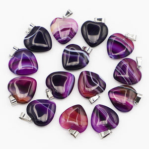 20MM Purple Agate Heart Necklace Pendants Charms DIY Jewelry Making