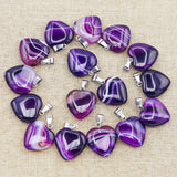20MM Purple Agate Heart Necklace Pendants Charms DIY Jewelry Making