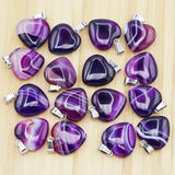 20MM Purple Agate Heart Necklace Pendants Charms DIY Jewelry Making