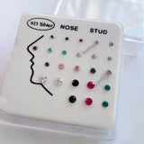 24pcs 22G Crystal 925 Silver Nose Rings Studs 1.5-3mm Piercing Jewelry