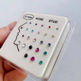 24pcs 22G Crystal 925 Silver Nose Rings Studs 1.5-3mm Piercing Jewelry