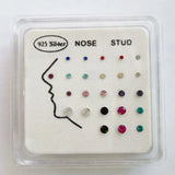 24pcs 22G Crystal 925 Silver Nose Rings Studs 1.5-3mm Piercing Jewelry
