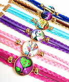 24pcs Plated Glass Bracelets Pink Rose Lattice Dot Hand Chain for Girls