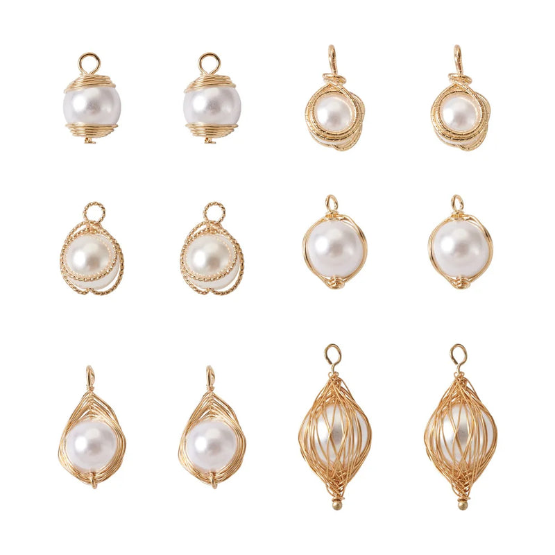 24pcs Mixed Shape Pearl Wire Pendant DIY Jewelry Making