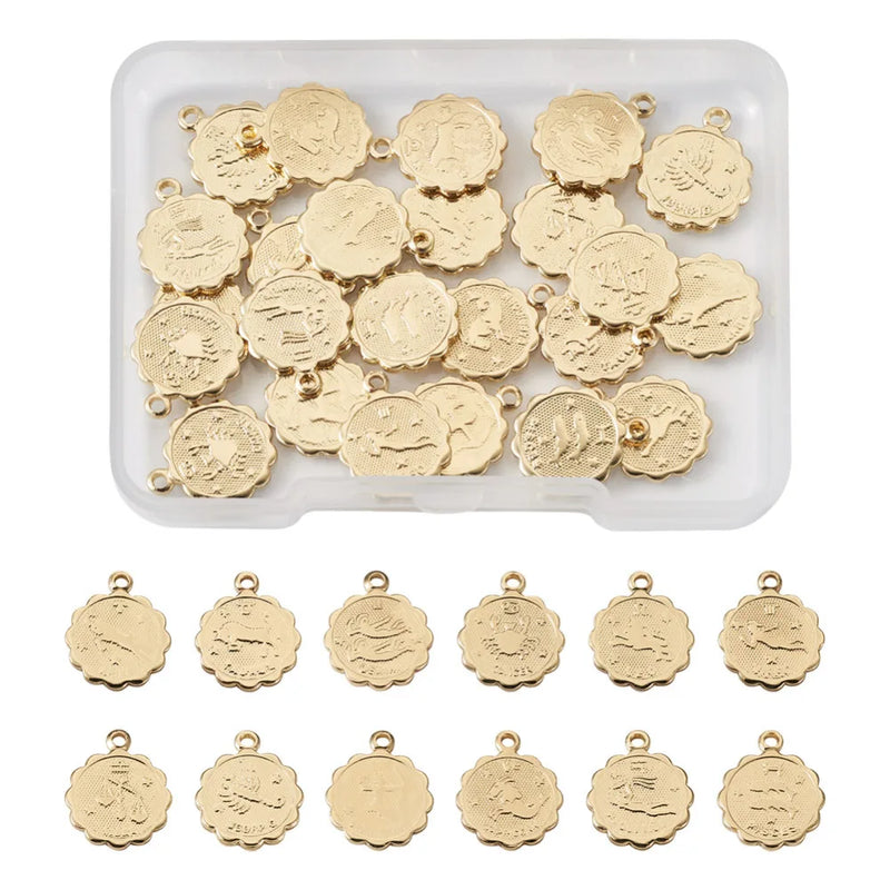 24pcs/Box Brass 12 Constellations Charms Pendant DIY Jewelry Making