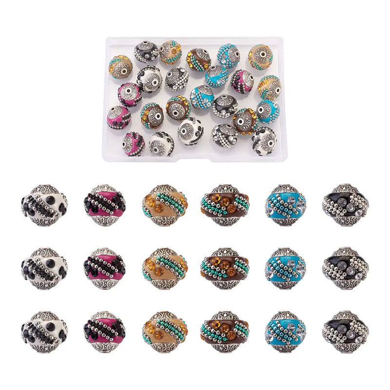 24pcs Rhinestone Alloy Core Round Beads for Jewelry Making