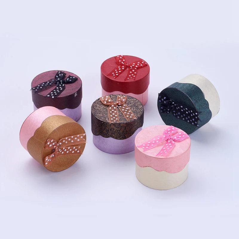 24pcs Cardboard Rings Boxes Ribbon Bowknot Mixed Storage Display Carrying Box
