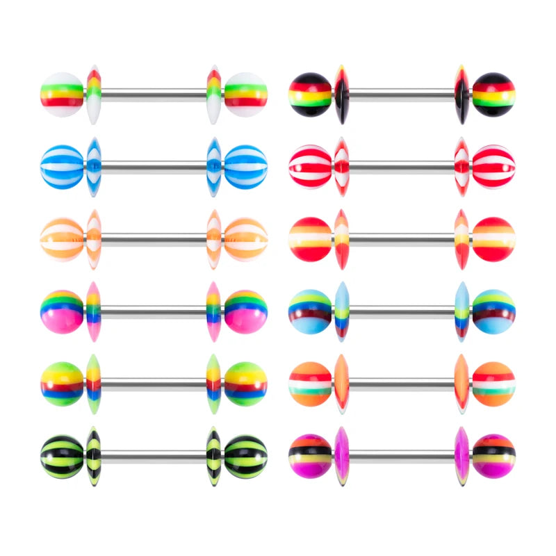 24pcs Colourful Tongue Barbell Piercing Nipple Ring Ear Cartilage Bar 14G