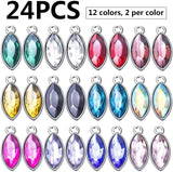 24pcs Birthstone Leaf Shape Crystal Charms for DIY Jewelry Making, 12 Colors