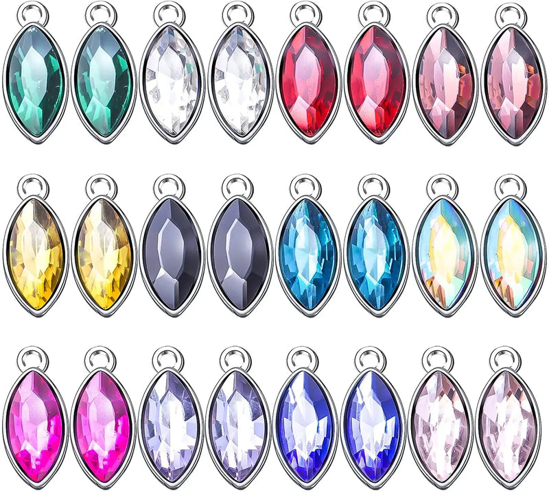 24pcs Birthstone Leaf Shape Crystal Charms for DIY Jewelry Making, 12 Colors