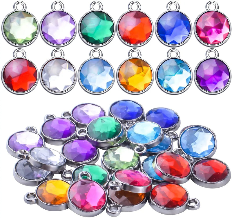 24pcs Crystal Birthstone Charms Rhinestone Beads for DIY Jewelry, 12 Colors
