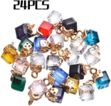 24pcs Cube Crystal Charms Rhinestone Pendants for Jewelry Making, 12 Colors