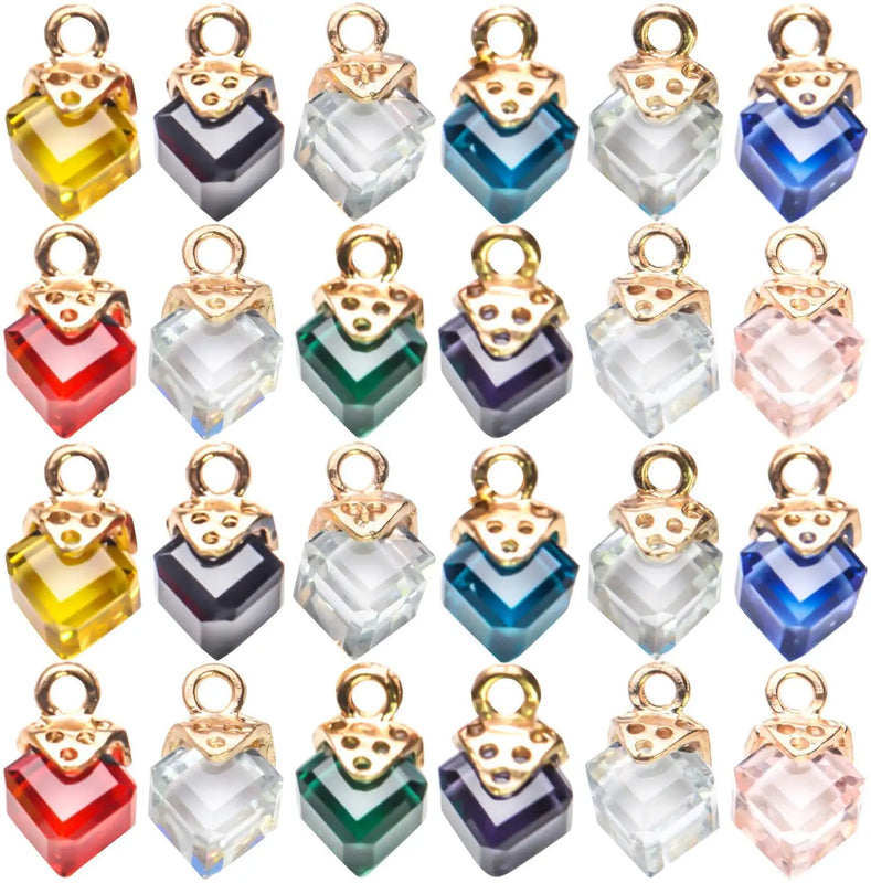 24pcs Cube Crystal Charms Rhinestone Pendants for Jewelry Making, 12 Colors