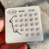 24pcs 925 Silver CZ Nose Studs Inlaid Zircon Nose Piercing Jewelry