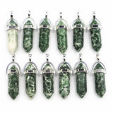 24pcs Natural Green Dot Stone Charms Hexagonal Healing Reiki Point Pendants