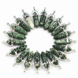 24pcs Natural Green Dot Stone Charms Hexagonal Healing Reiki Point Pendants