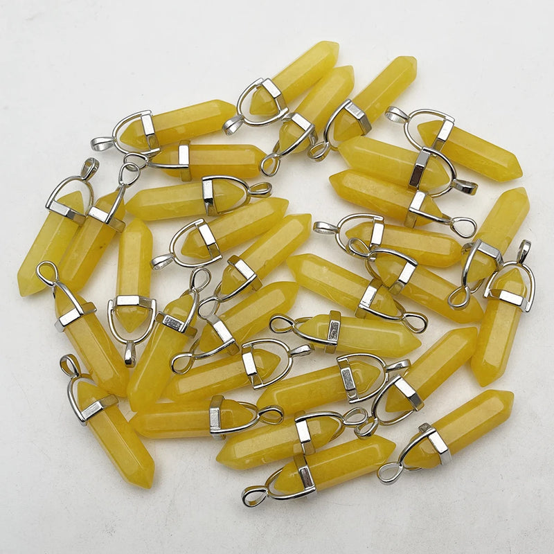 24pcs Yellow Stone Crystal Pendant Necklace For Jewelry Making