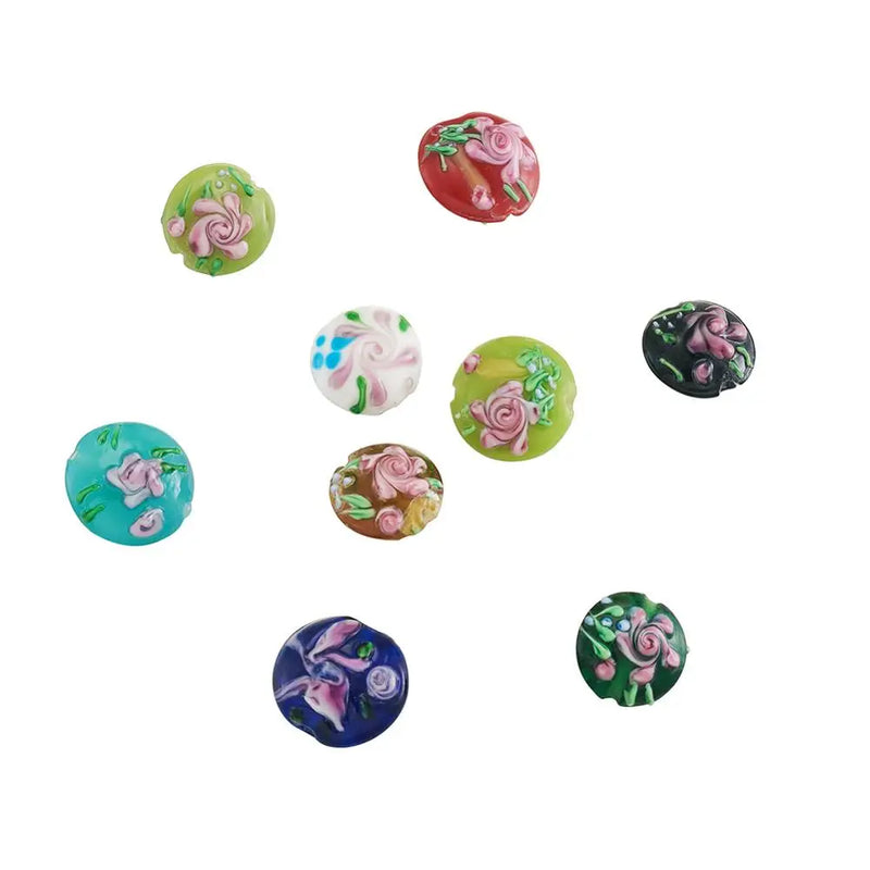 24pcs Bumpy Lampwork Beads Flat Round Flower DIY Bracelet