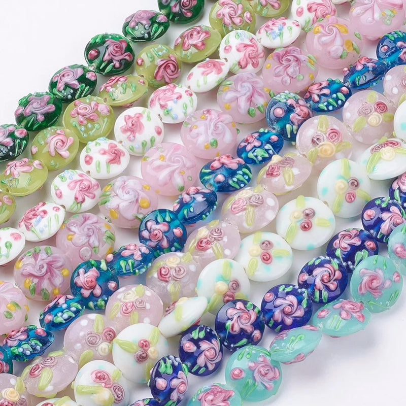 24pcs Bumpy Lampwork Beads Flat Round Flower Loose Beads Jewelry Making