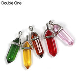 24pcs Healing Pointed Chakra Pendants Hexagonal Quartz Crystals DIY Charm Beads