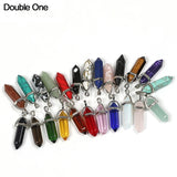 24pcs Healing Pointed Chakra Pendants Hexagonal Quartz Crystals DIY Charm Beads