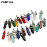 24pcs Healing Pointed Chakra Pendants Hexagonal Quartz Crystals DIY Charm Beads