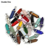 24pcs Healing Pointed Chakra Pendants Hexagonal Quartz Crystals DIY Charm Beads