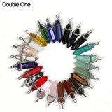24pcs Healing Pointed Chakra Pendants Hexagonal Quartz Crystals DIY Charm Beads