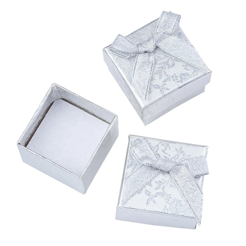 24pcs Square Silver Bowknot Ring Boxes Jewelry Display
